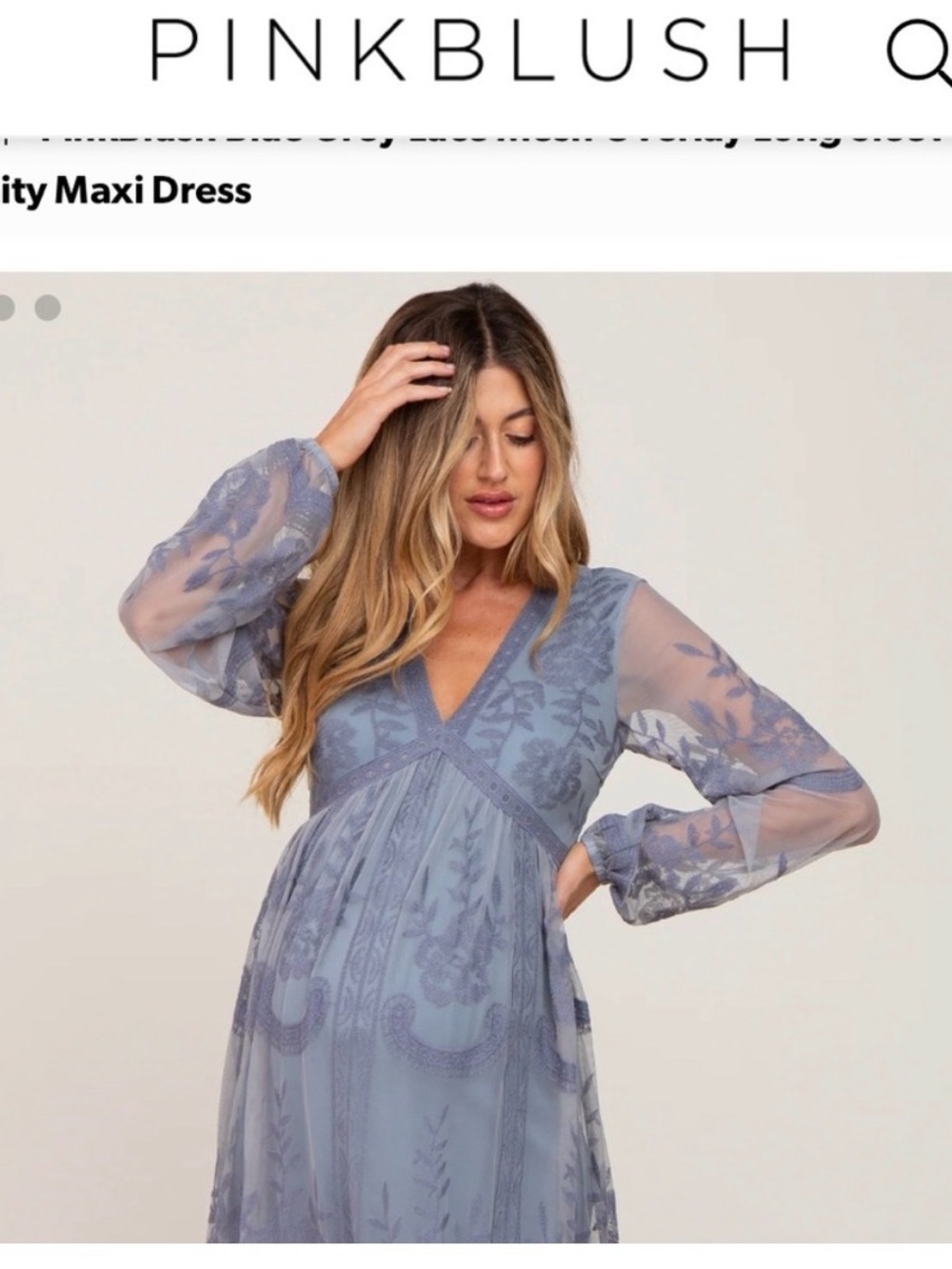 Pinkblush Dusty Blue Maternity Lace-Embroidered Maxi Dress